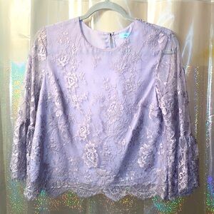 Lavender Lace-overlay 3/4 sleeve Cropped blouse She + Sky S